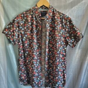 Denim & Flower Ricky Singh Mens Floral Short Sleeve Button Down Shirt Gray M